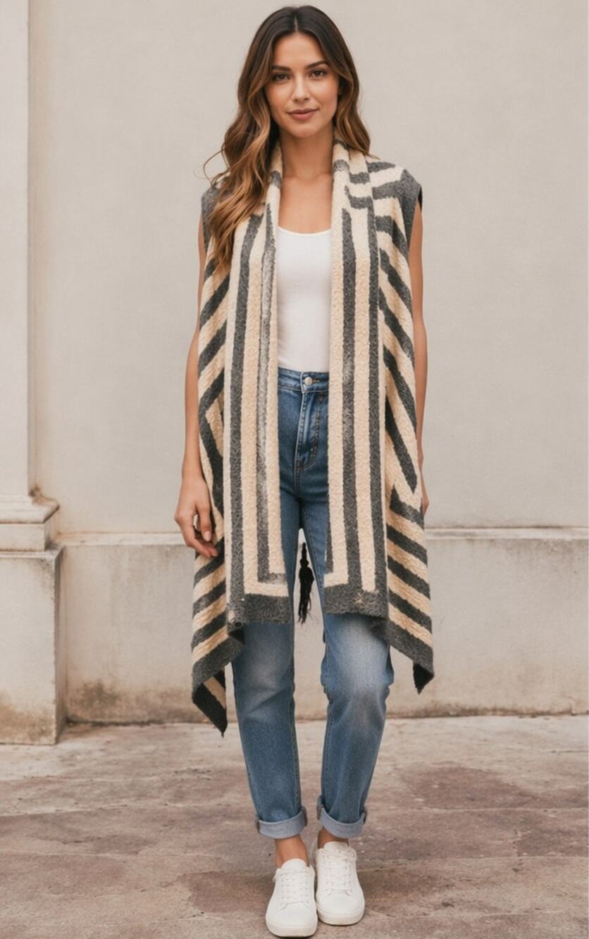 Love By Design Geometric Striped Heay Kimono Shawl XL